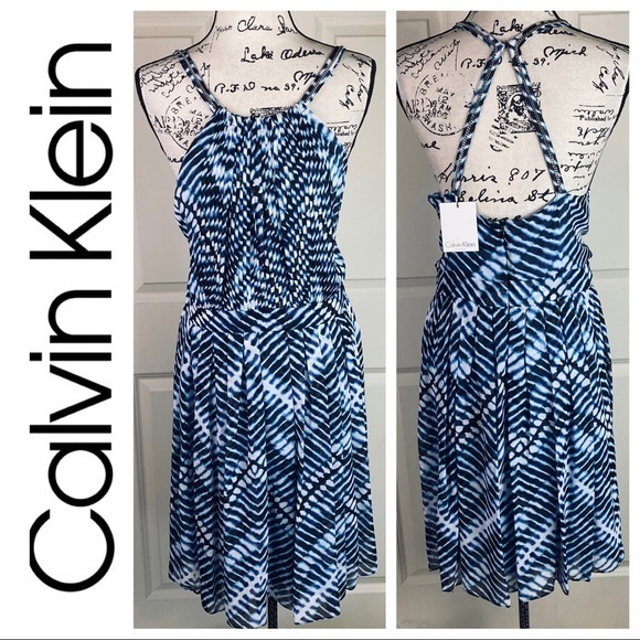 NWT Calvin Klein Flare Skirt Halter Dress - Picture 3 of 6